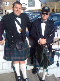 Pipers in modern kilt at Chicago Fleadh Cheoil