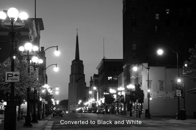 Black and White street scene at night