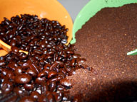 Picture of whole and ground coffee beans