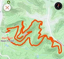 Strava map showing our route through Hixon Forest