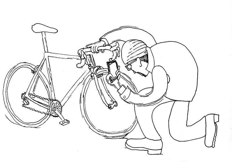 Sketch of me shakily taking photos of my bike