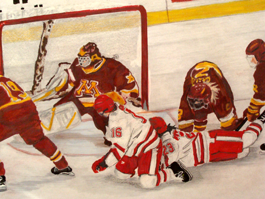 colored pencil drawing of hockey players