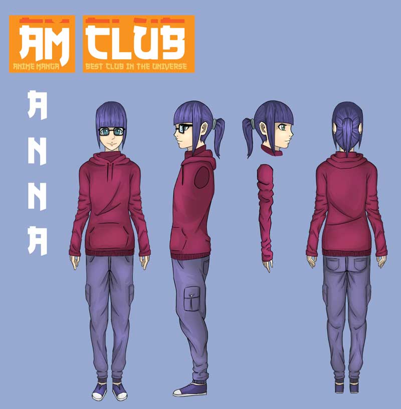 A character turnaround of a girl named Anna.