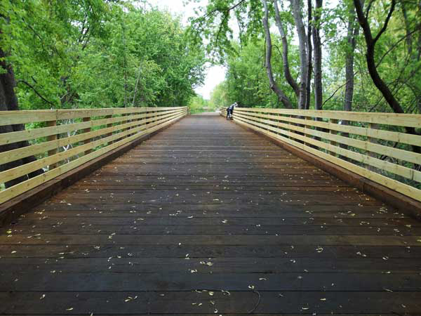 straight on view of a walking bridge