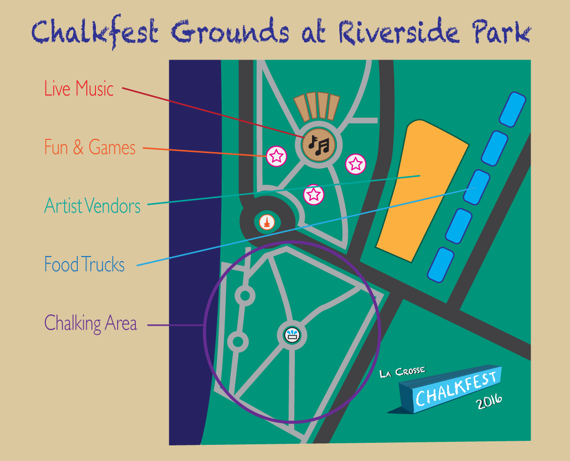 Map of Riverside Park, the new location of Chalkfest